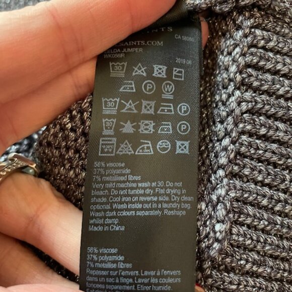 Revolve All Saints Zelda Graphite Metallic Crew Neck Jumper Size Medium - Picture 5 of 5